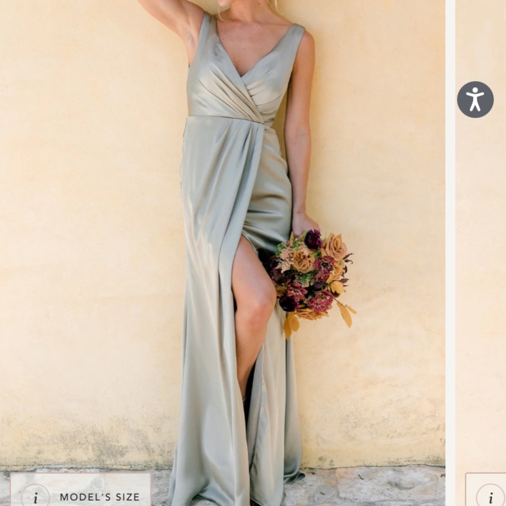 Revelry Blair satin dress in Silver Sage